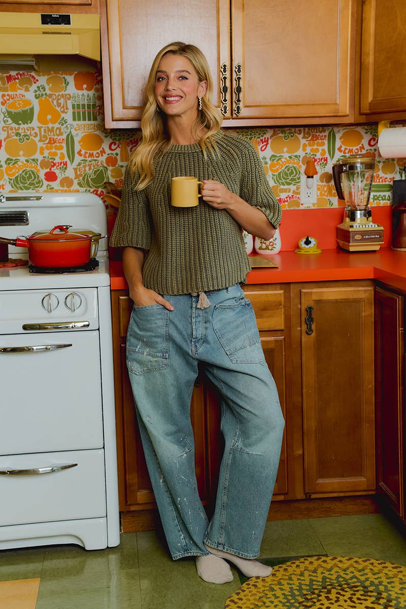 FLARED SLEEVES WASHED SWEATER TOP