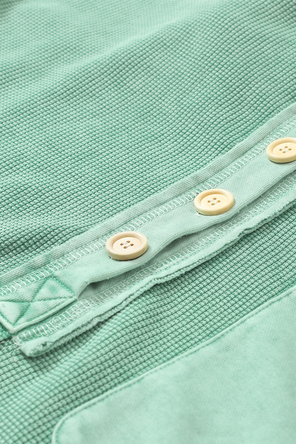 Laurel Green Waffle Exposed Seam Pocket Henley Sweatshirt