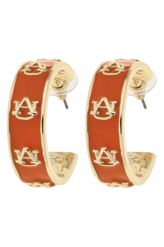 Auburn Tigers Enamel Logo Hoop Earrings in Orange/Shiny Gold