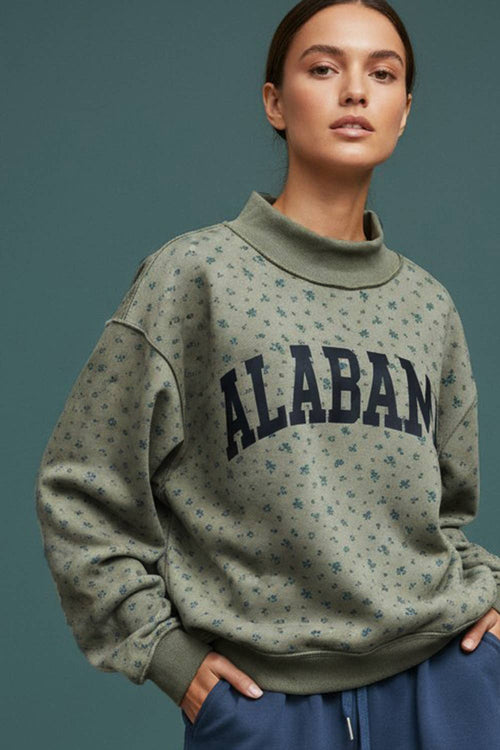 'ALABAMA & AL' Floral Mock Neck Sweatshirt
