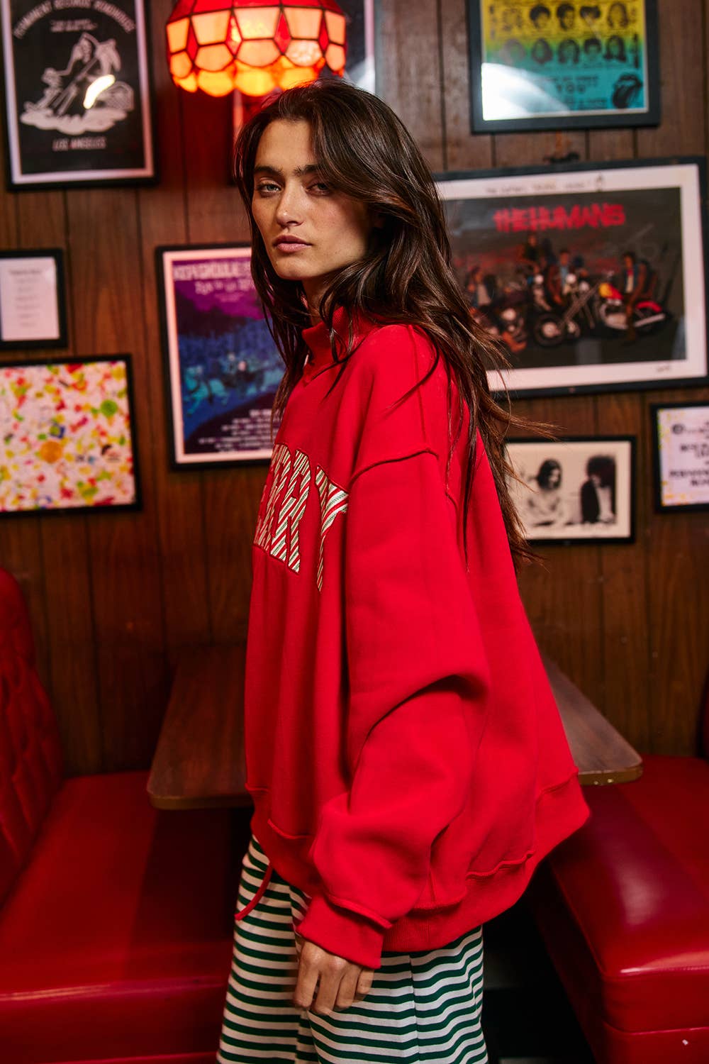 ‘MERRY' Embroidered Mock Neck Sweatshirt
