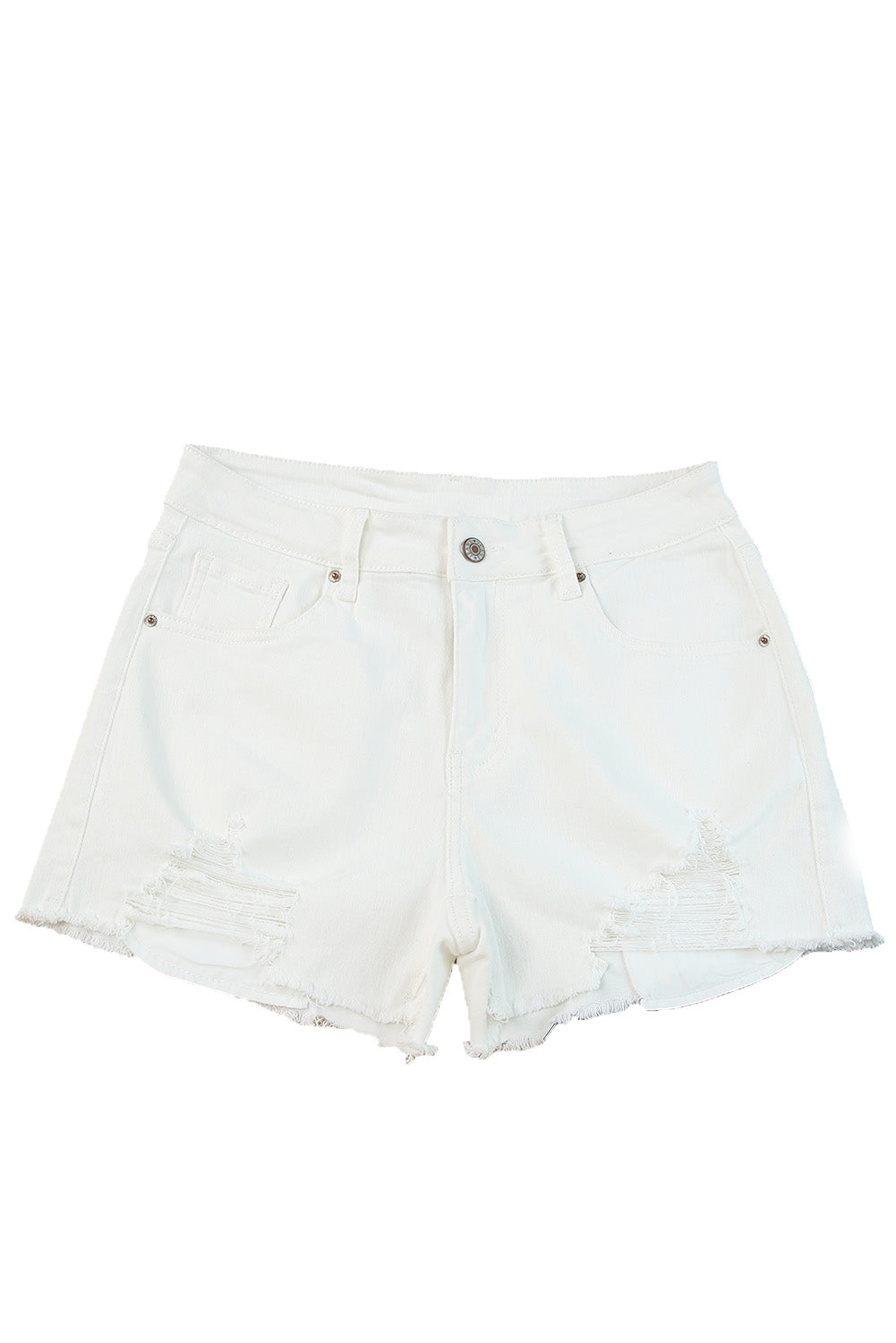 White Frayed Distressed Denim Shorts