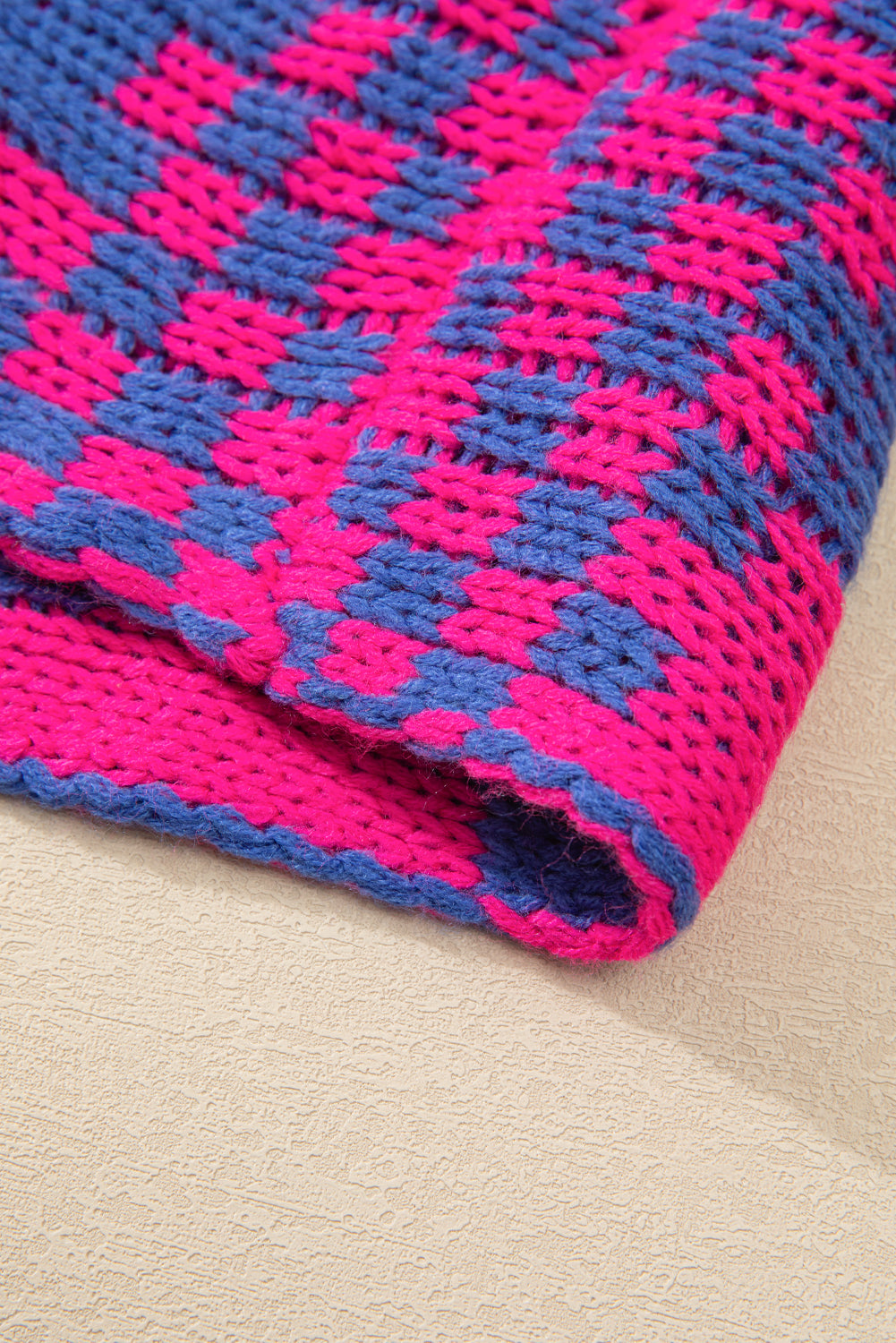 Orchid Petal Colorblock Checked Open Front Knitted Cardigan