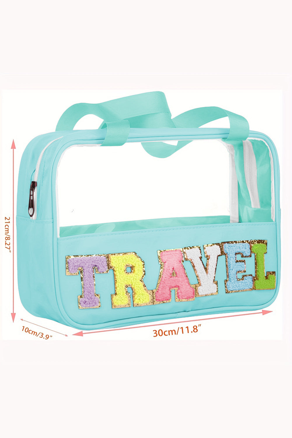 Purple TRAVEL Chenille Letter Clear PVC Makeup Bag