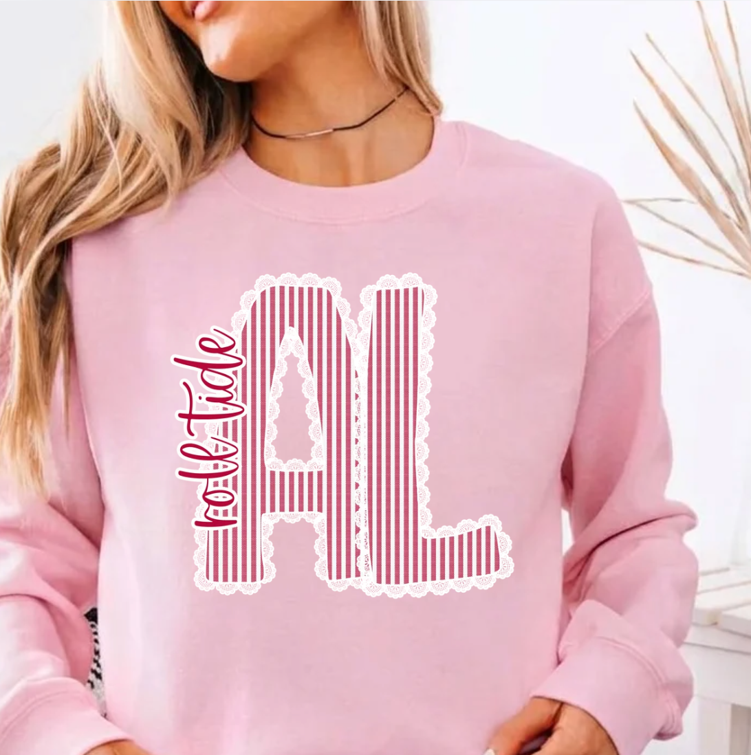 Lace Trim AL Crimson Roll Tide Tee or Sweatshirt