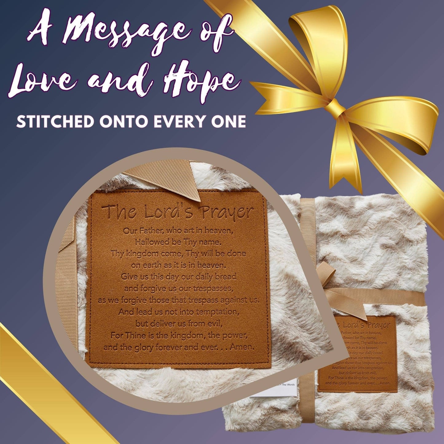 "The Lord's Prayer" 1-Ply Faux Fur Patch Throw 50"x60"