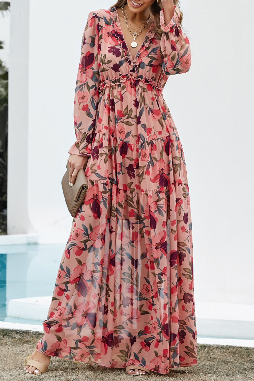 lotus maxi dress Multicolor Wild Lotus Ruffle Tiered Maxi Dress – Vogue To Vintage Boutique,  LLC