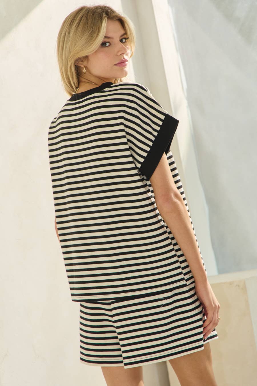 Ottoman Striped Top And Shorts Set