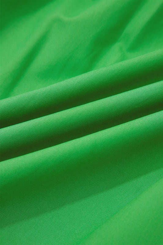 Bright Green Color Block Detail Split Neck Short Puff Sleeve Ruffle Hem Mini Dress