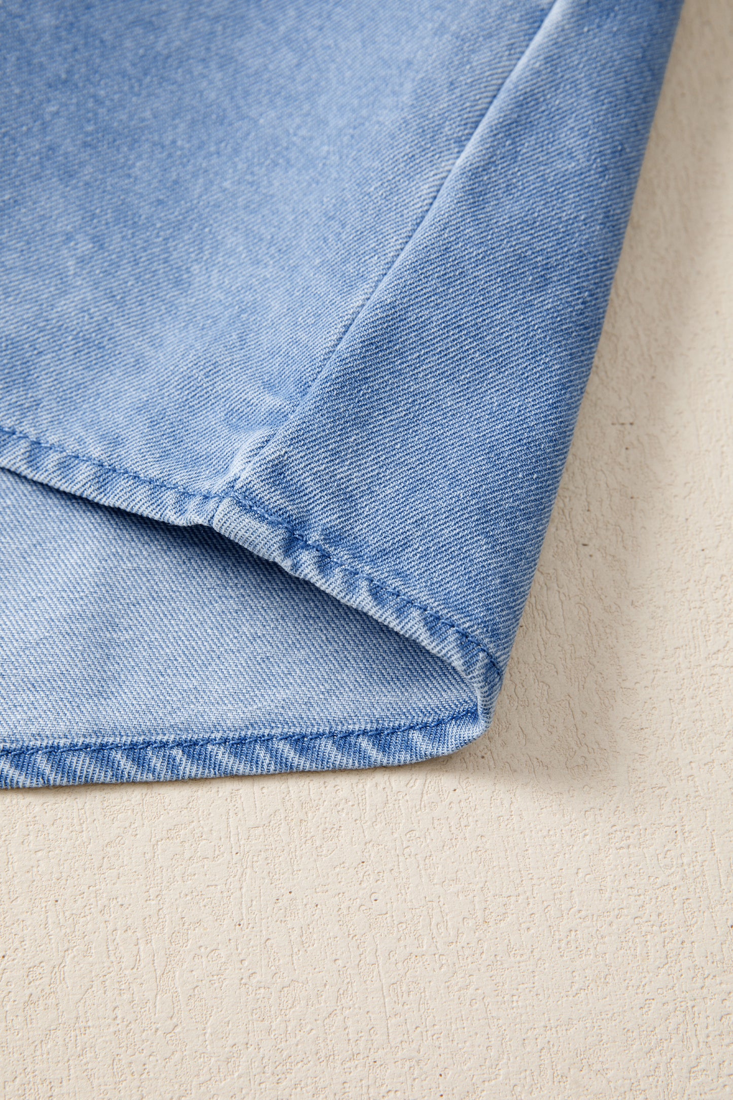 Blue Frilled Collar Flutter Sleeve Denim Top