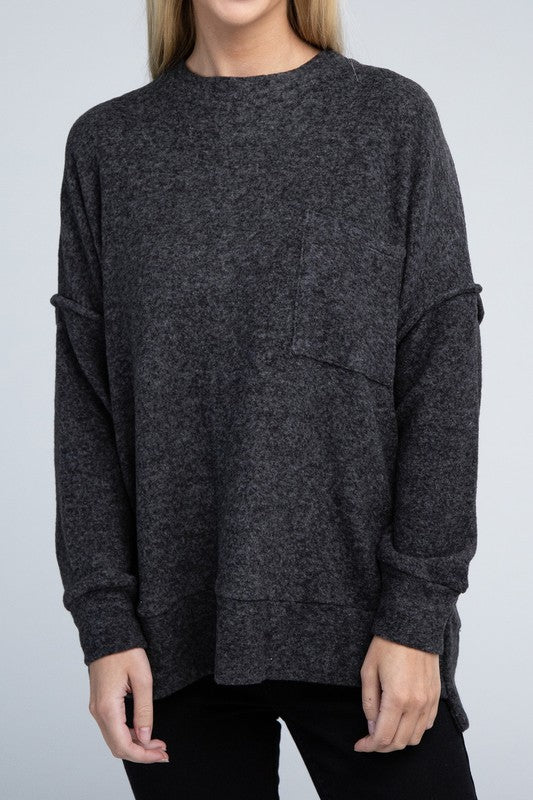 Brushed Melange Drop Shoulder Oversized Sweater