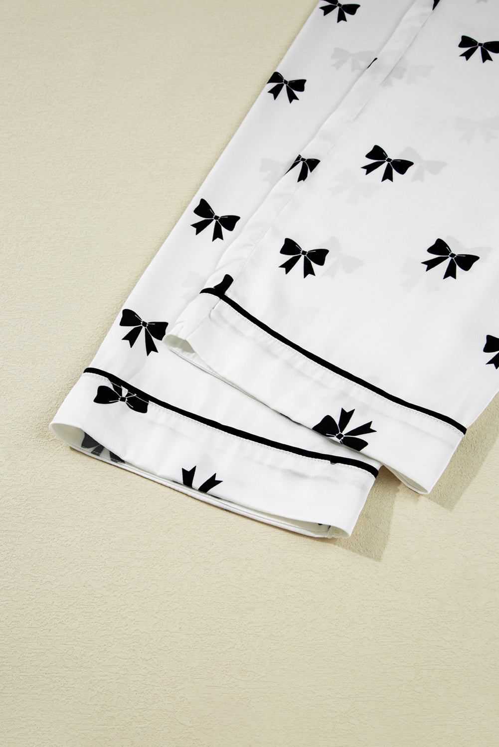 White Bows Print Drawstring Two Piece Pajama Set