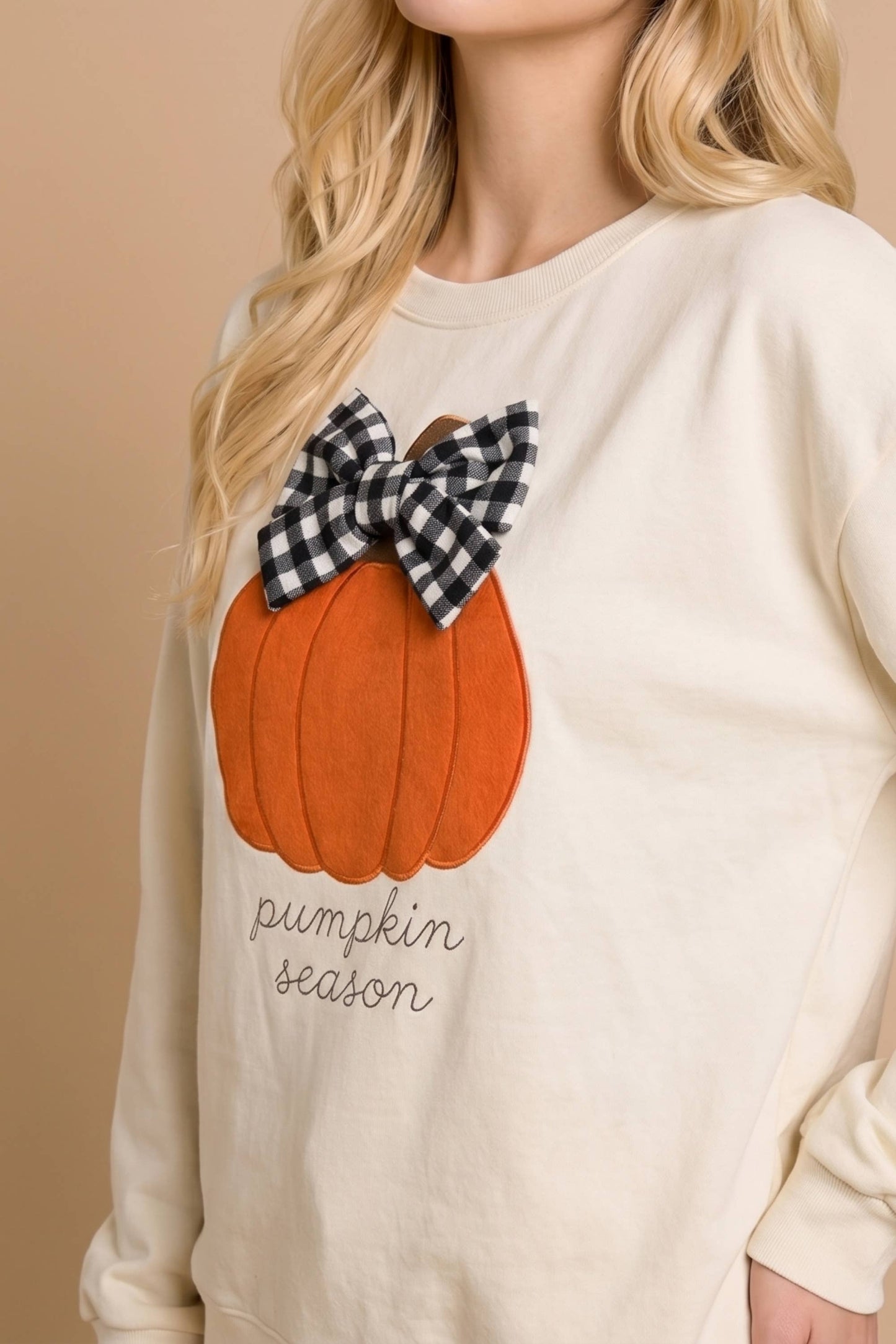 Pumpkin Season Gingham Bow Graphic Sweatshirt
