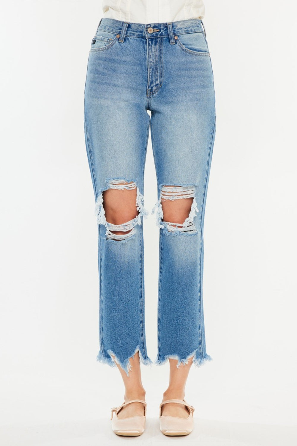 Kancan Distressed Frayed Hem Cropped Jeans