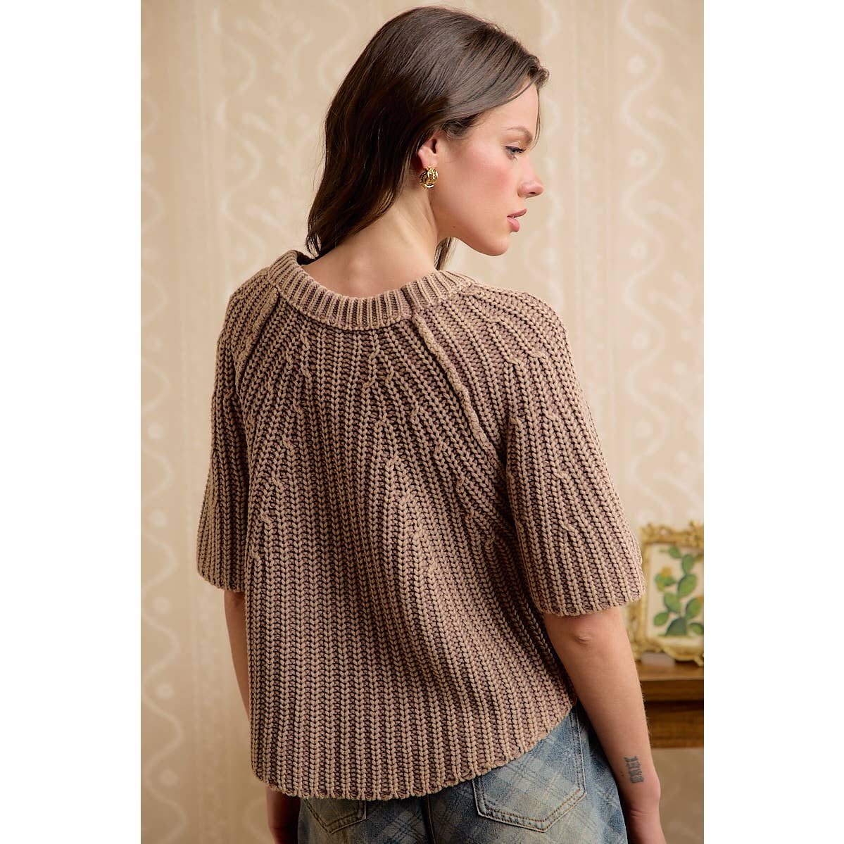 FLARED SLEEVES WASHED SWEATER TOP