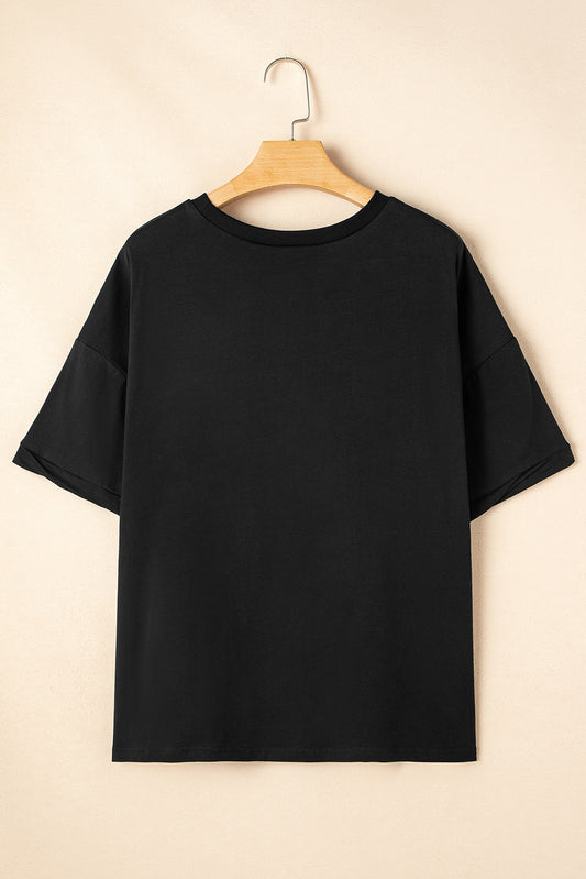 Black Sequin Pumpkin Face Halloween Graphic Tee