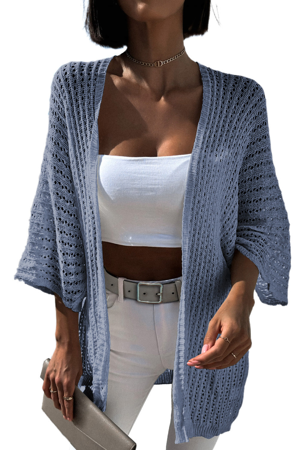 Rose Hollow-out Knit Kimono Lightweight Cardigan