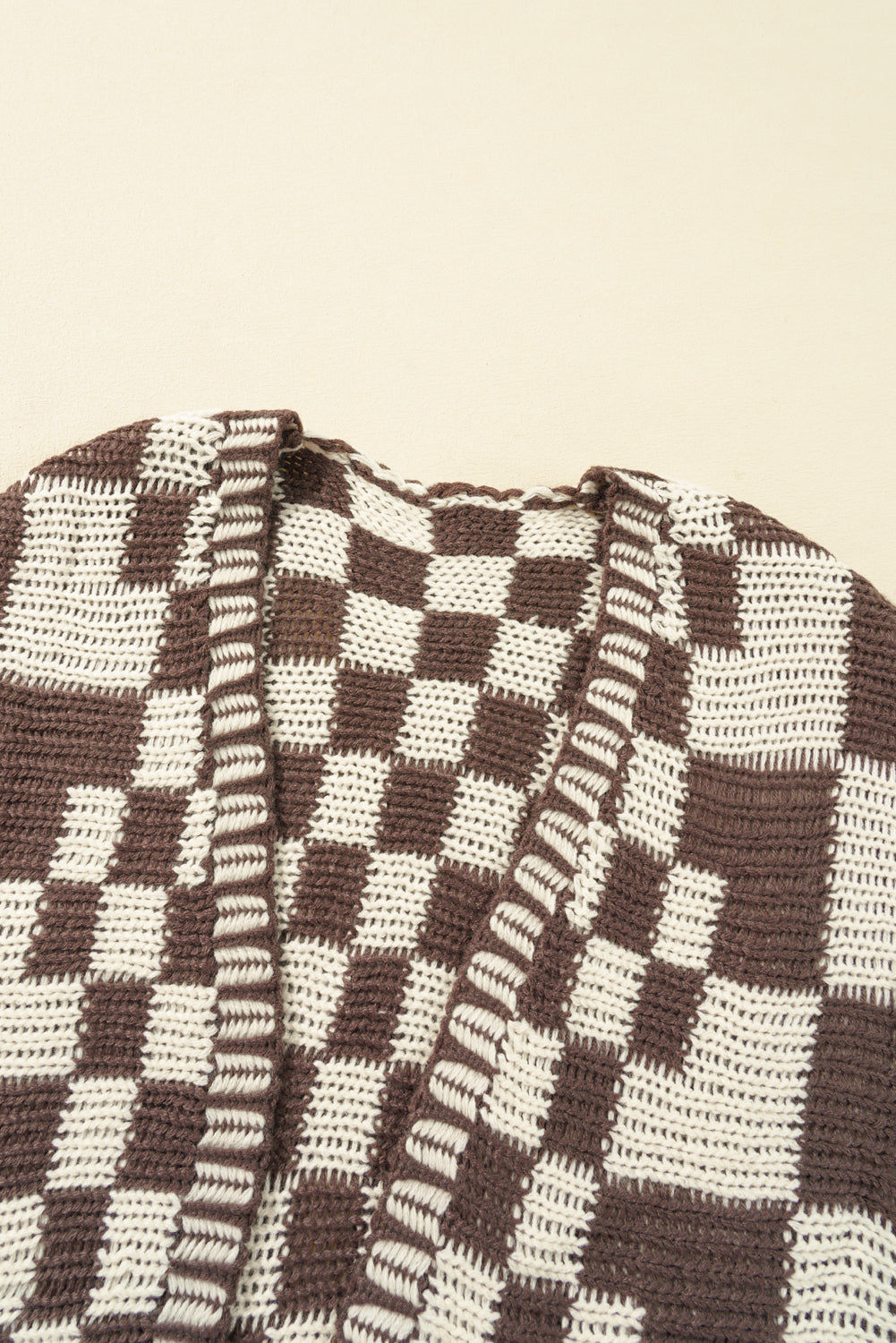 Orchid Petal Colorblock Checked Open Front Knitted Cardigan