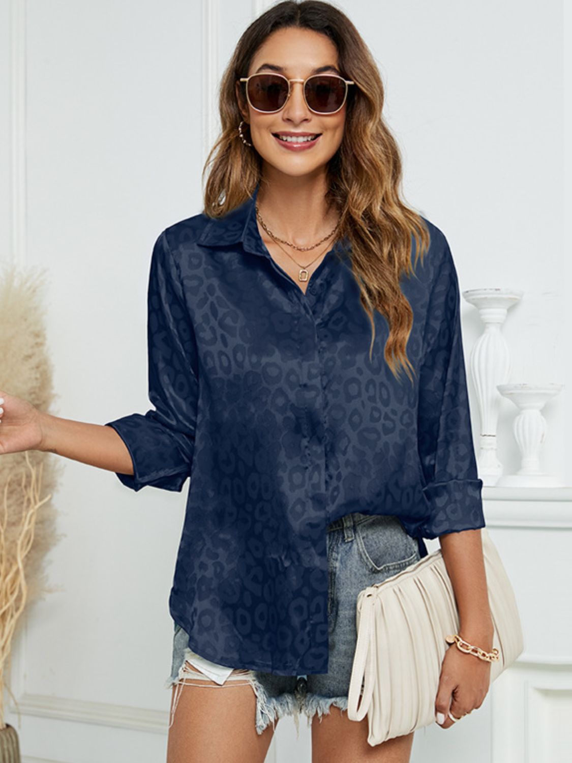 Printed Long Sleeve Collared Neck Shirt