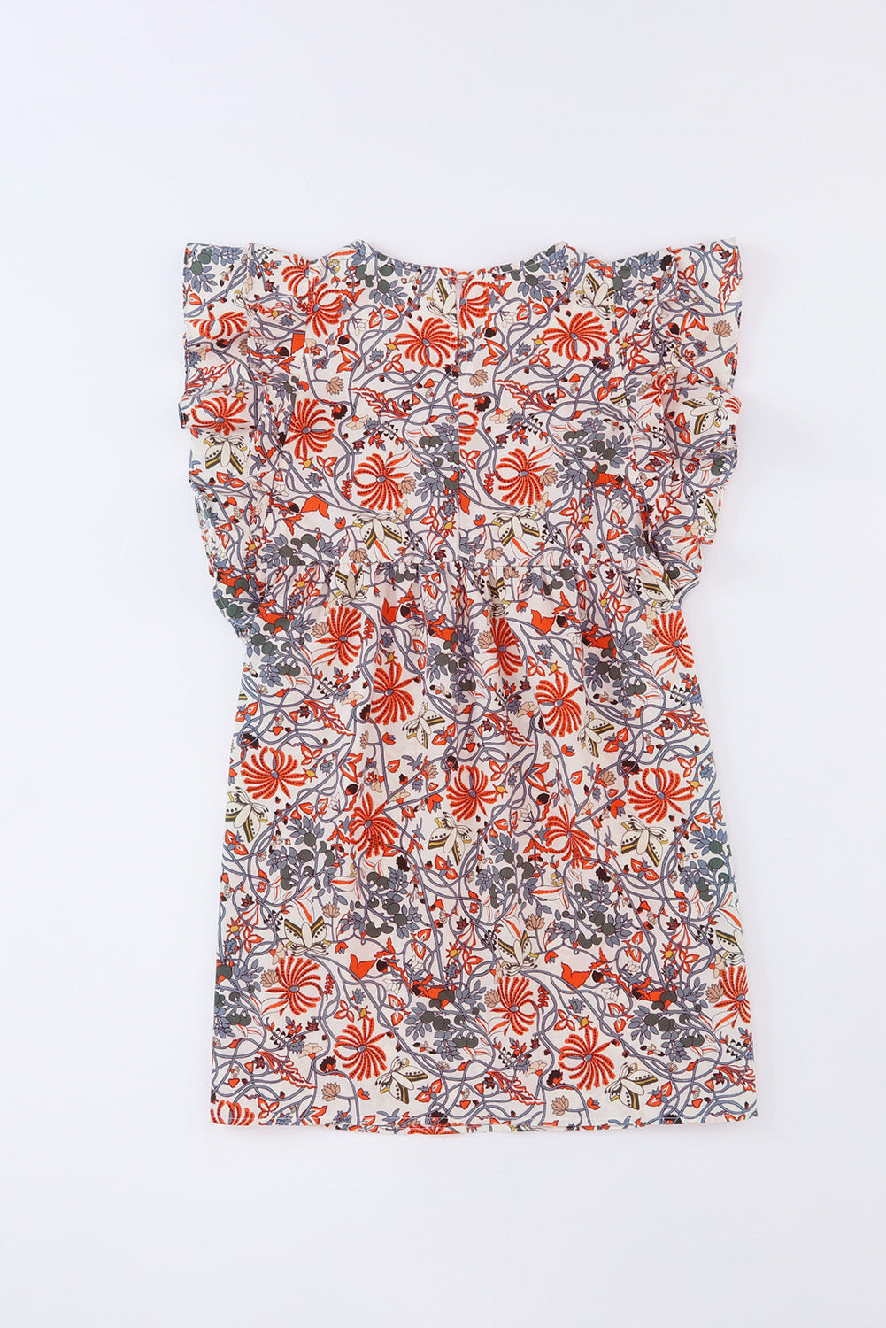 Floral Round Neck Frill Trim Dress