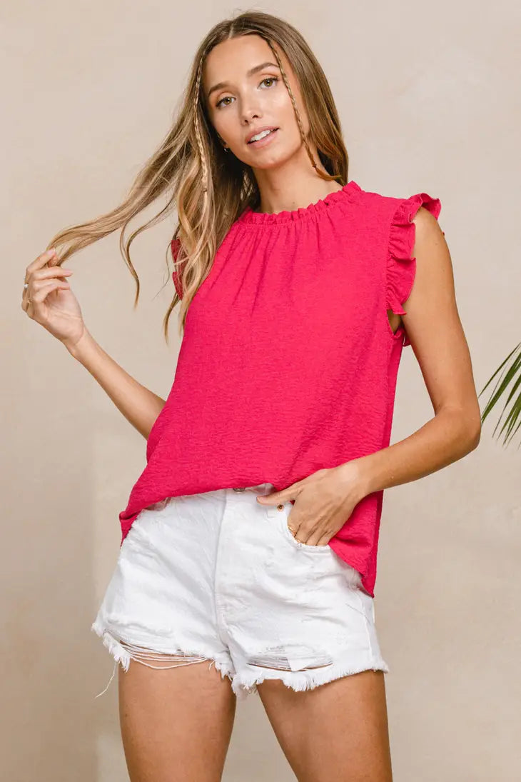 Solid Shirring Neck Sleeveless Top