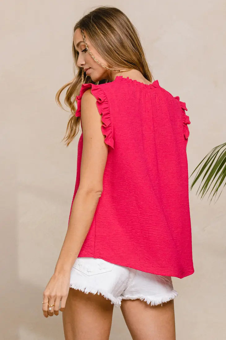 Solid Shirring Neck Sleeveless Top