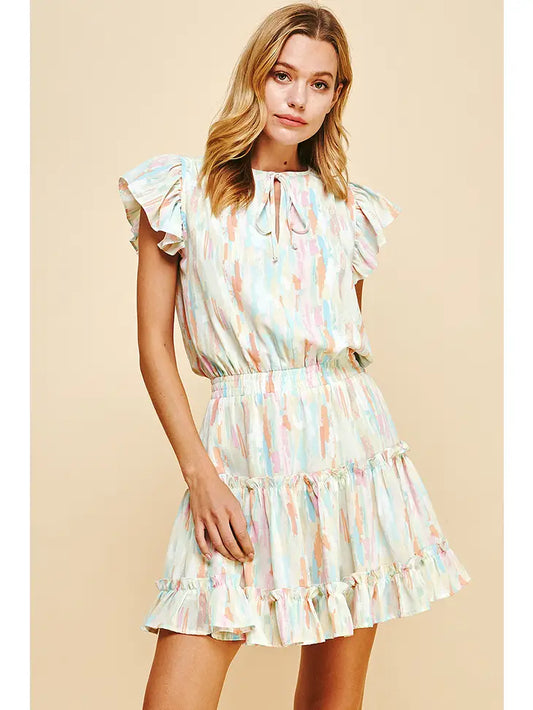 Watercolor Print Mini Dress