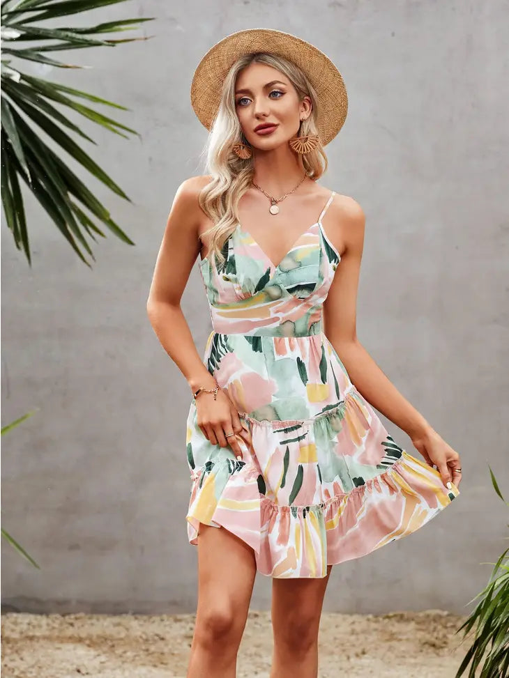 Tropical Print Tiered Sun Dress